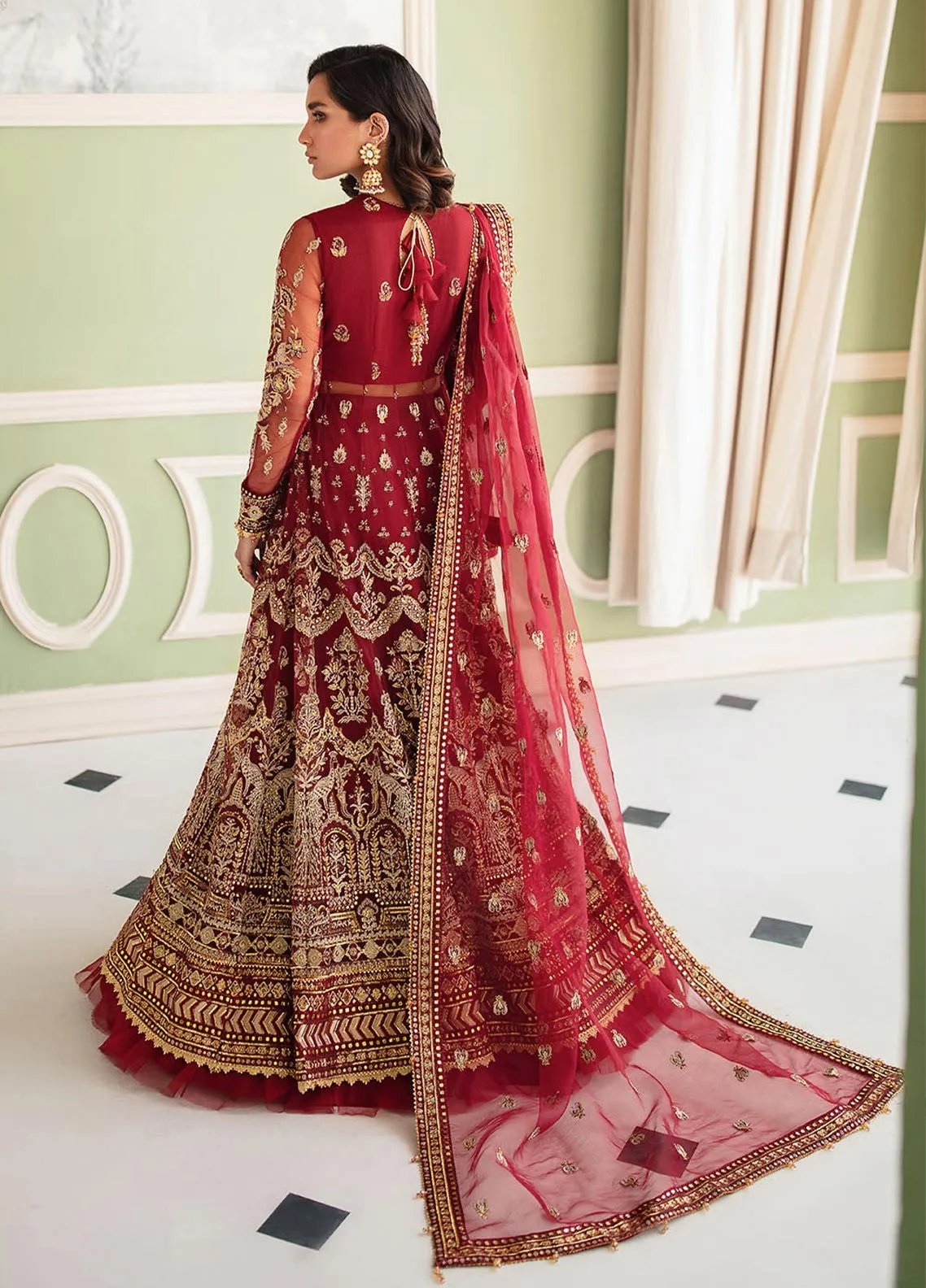 Afrozeh La Fuchsia Embroidered Net Unstitched 3 Piece Suit - 01