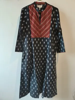 Black hand woven cotton ikat Kurta