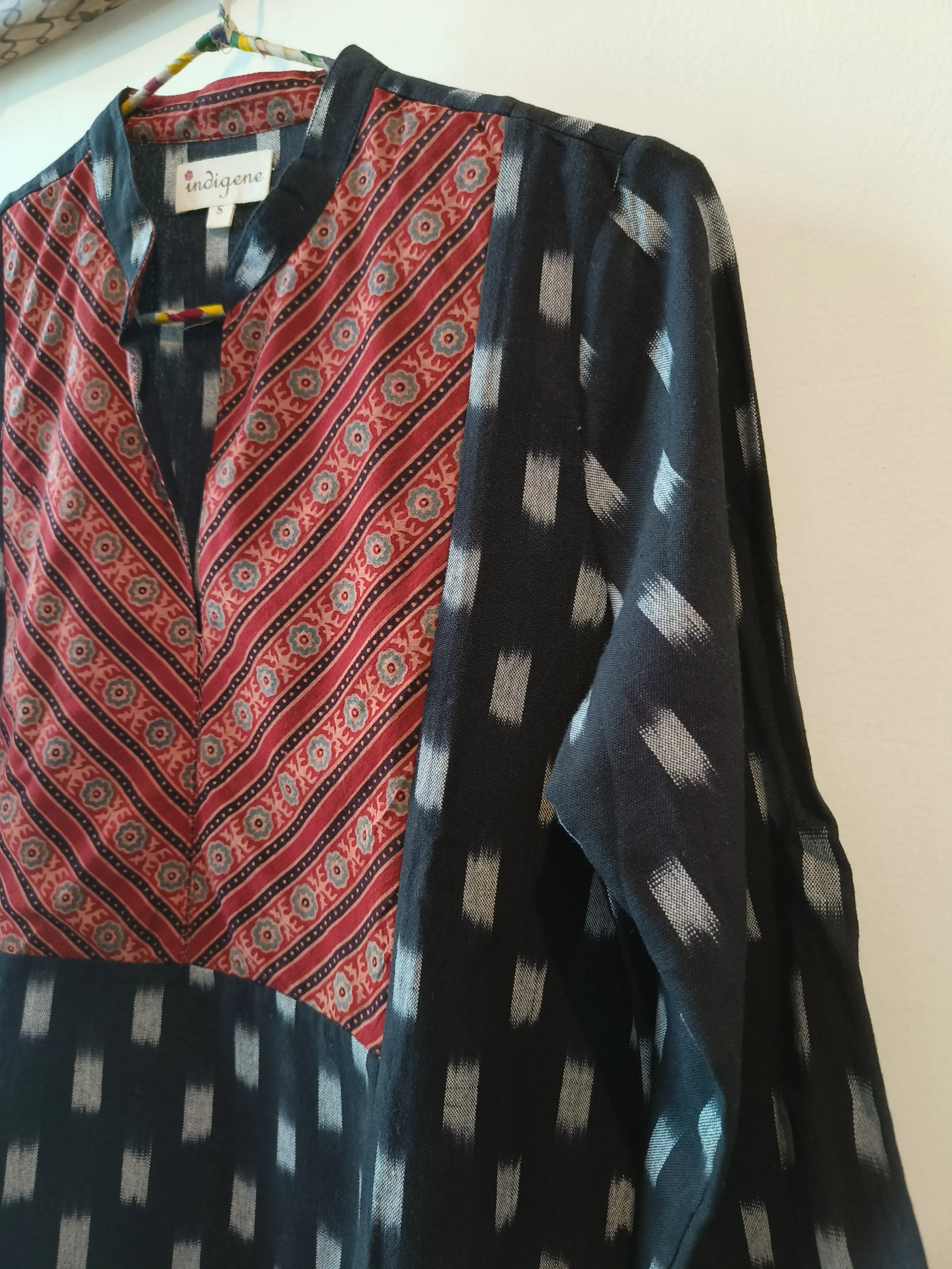 Black hand woven cotton ikat Kurta