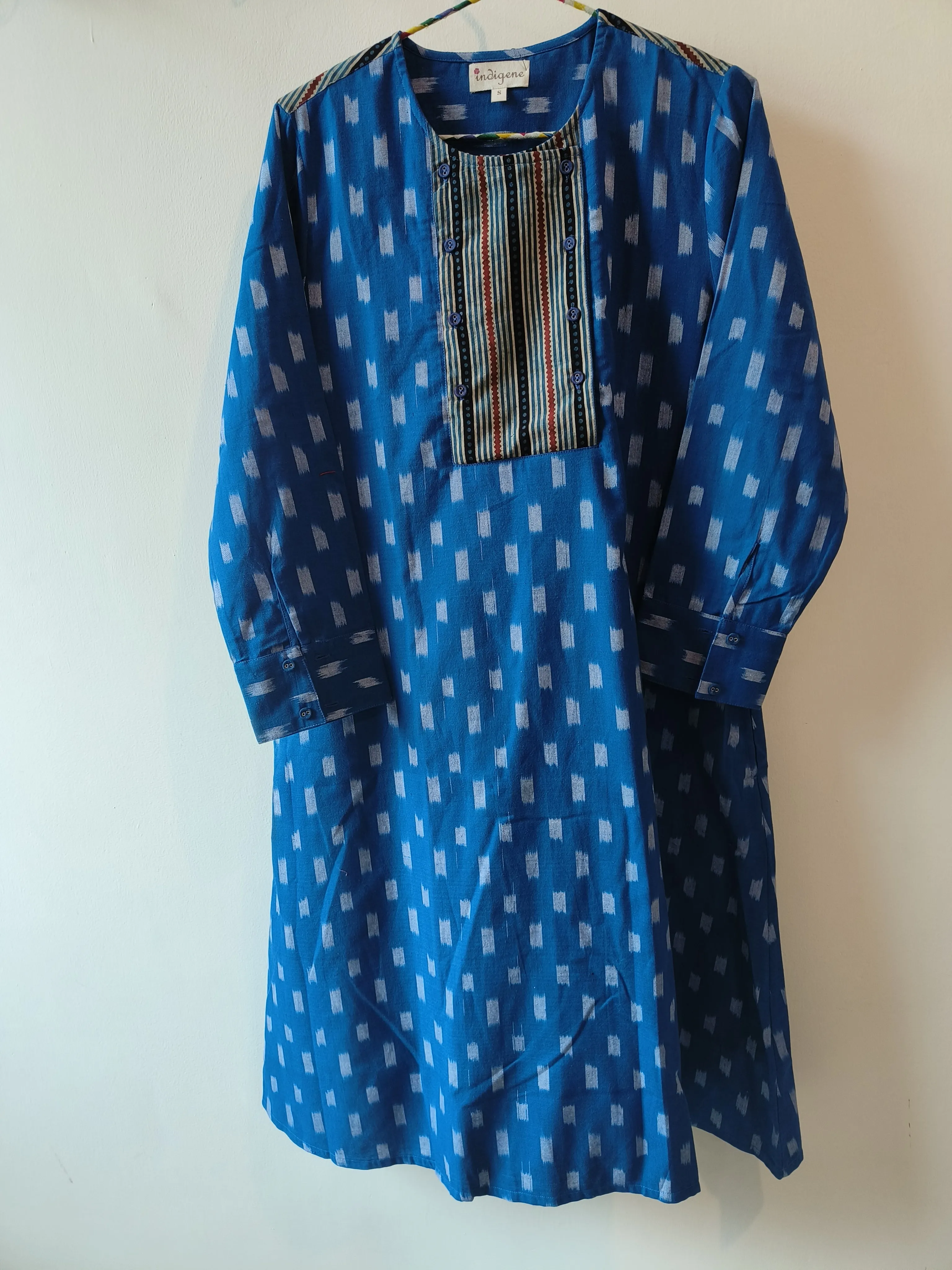 Blue hand woven cotton ikat Kurta (READY TO SHIP)