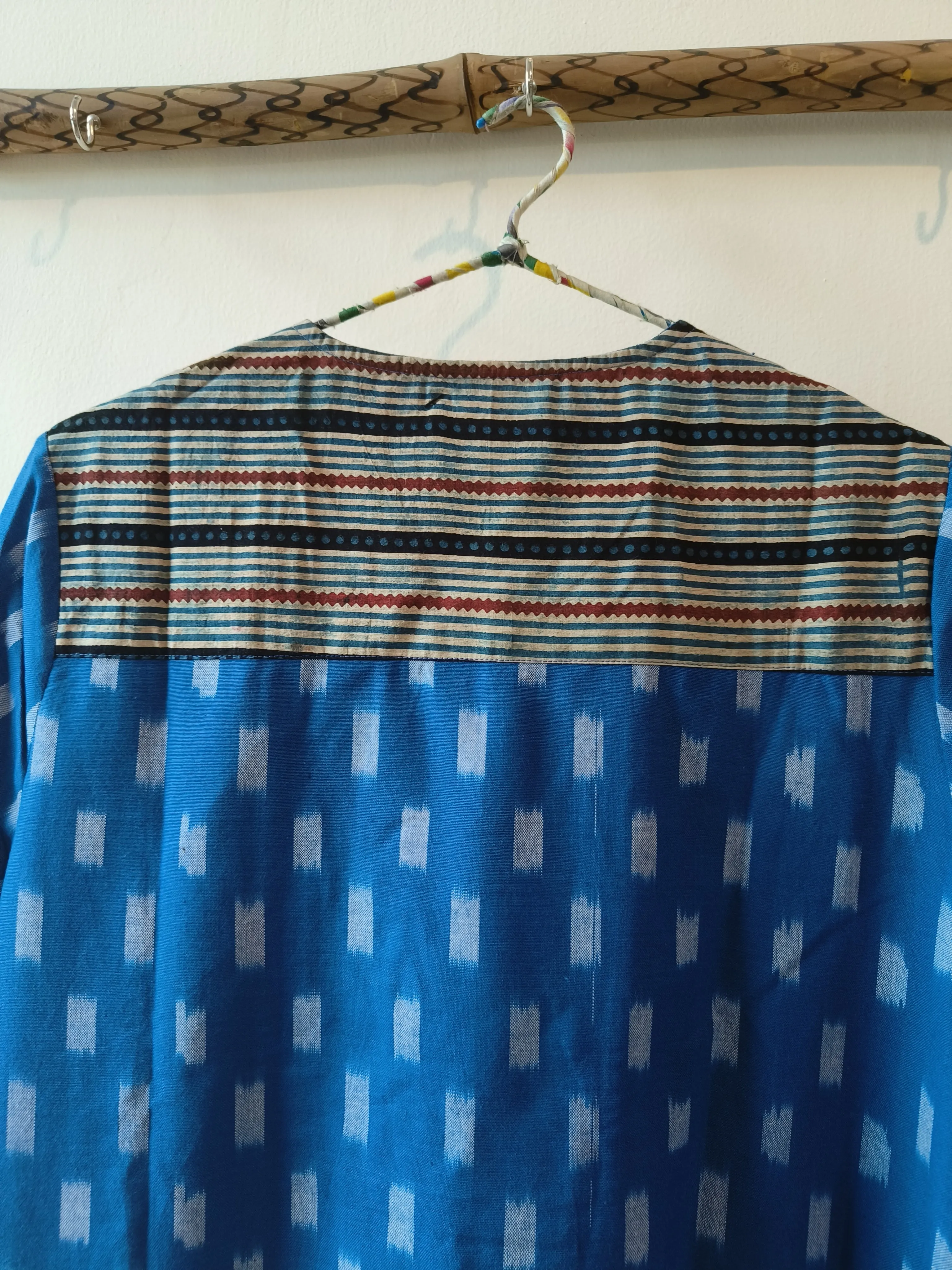 Blue hand woven cotton ikat Kurta (READY TO SHIP)