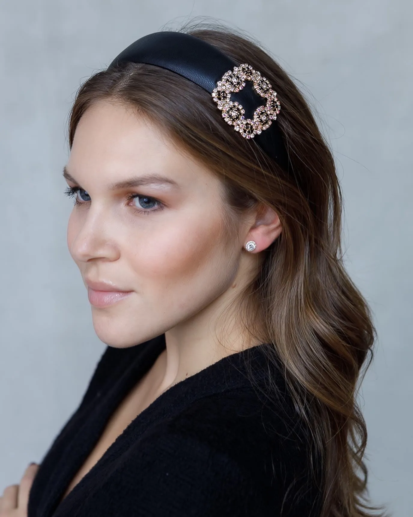 FANCY FLORAL LEATHERETTE CRYSTAL HAIRBAND