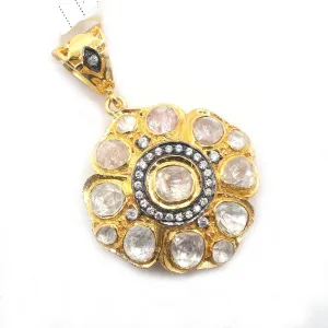 Handmade 925 sterling silver jadau pendant, polki and cz pendant, gold plated silver polki with zircon pendant locket