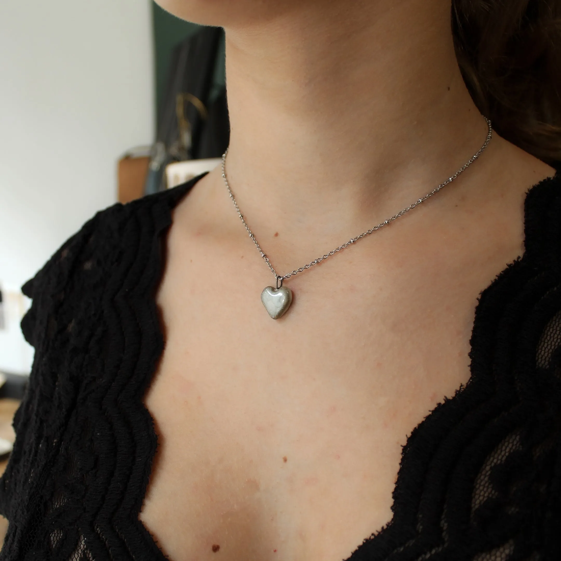 Heart Porcelain Pendant in Earth tones