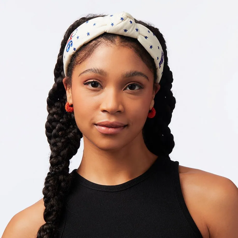 IVORY PHILADELPHIA 76ERS EMBROIDERED KNOTTED HEADBAND