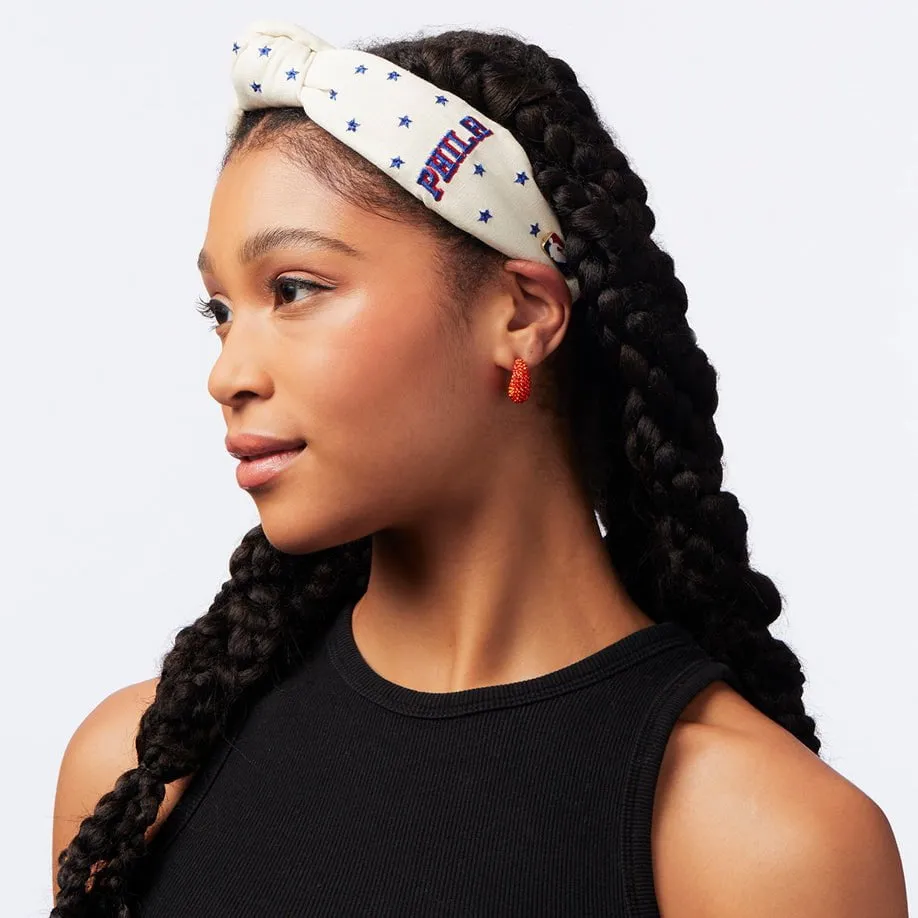 IVORY PHILADELPHIA 76ERS EMBROIDERED KNOTTED HEADBAND