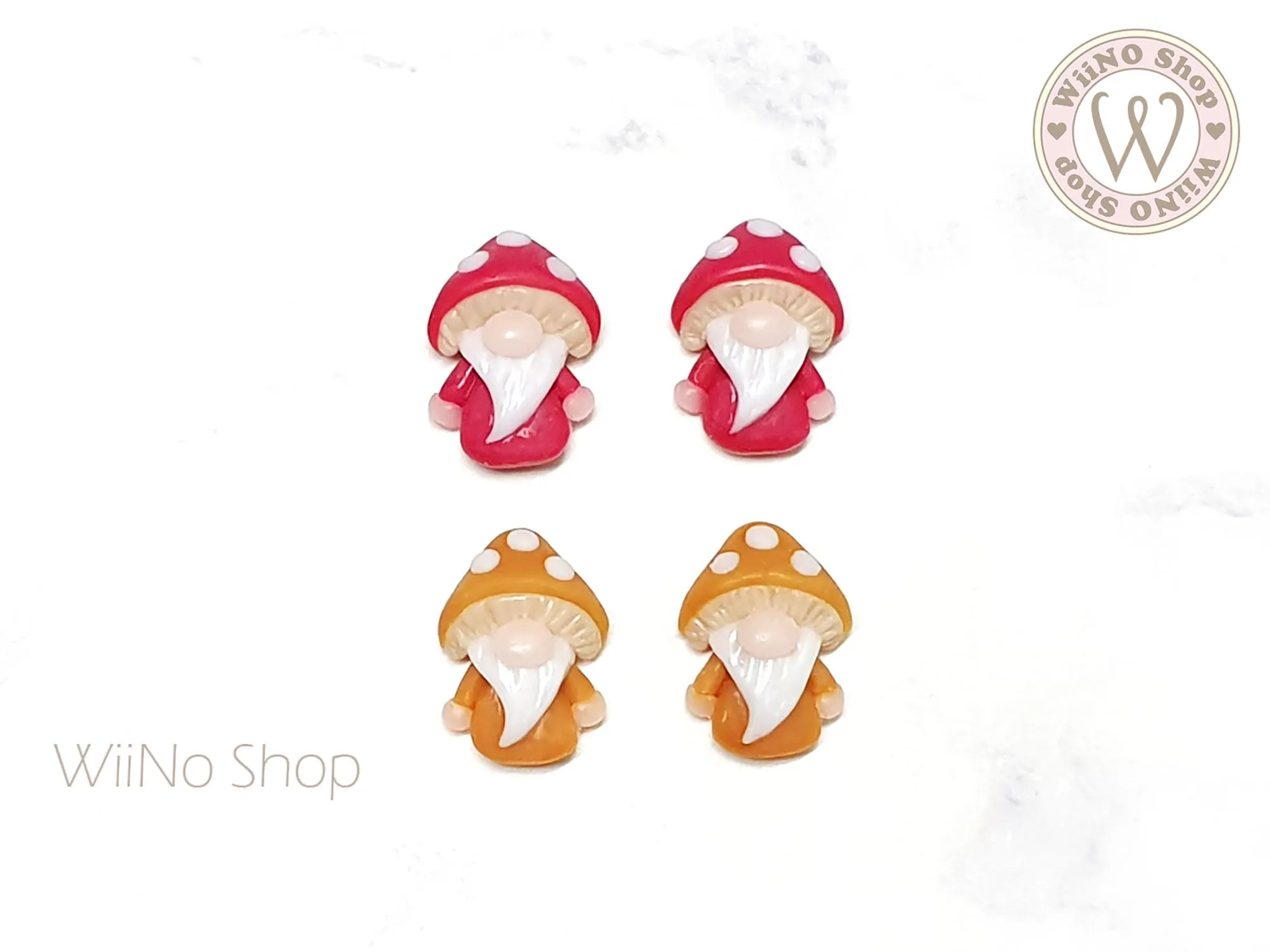 Mushroom Hat Gnome 3D Handmade Nail Art Charm - 2 pcs