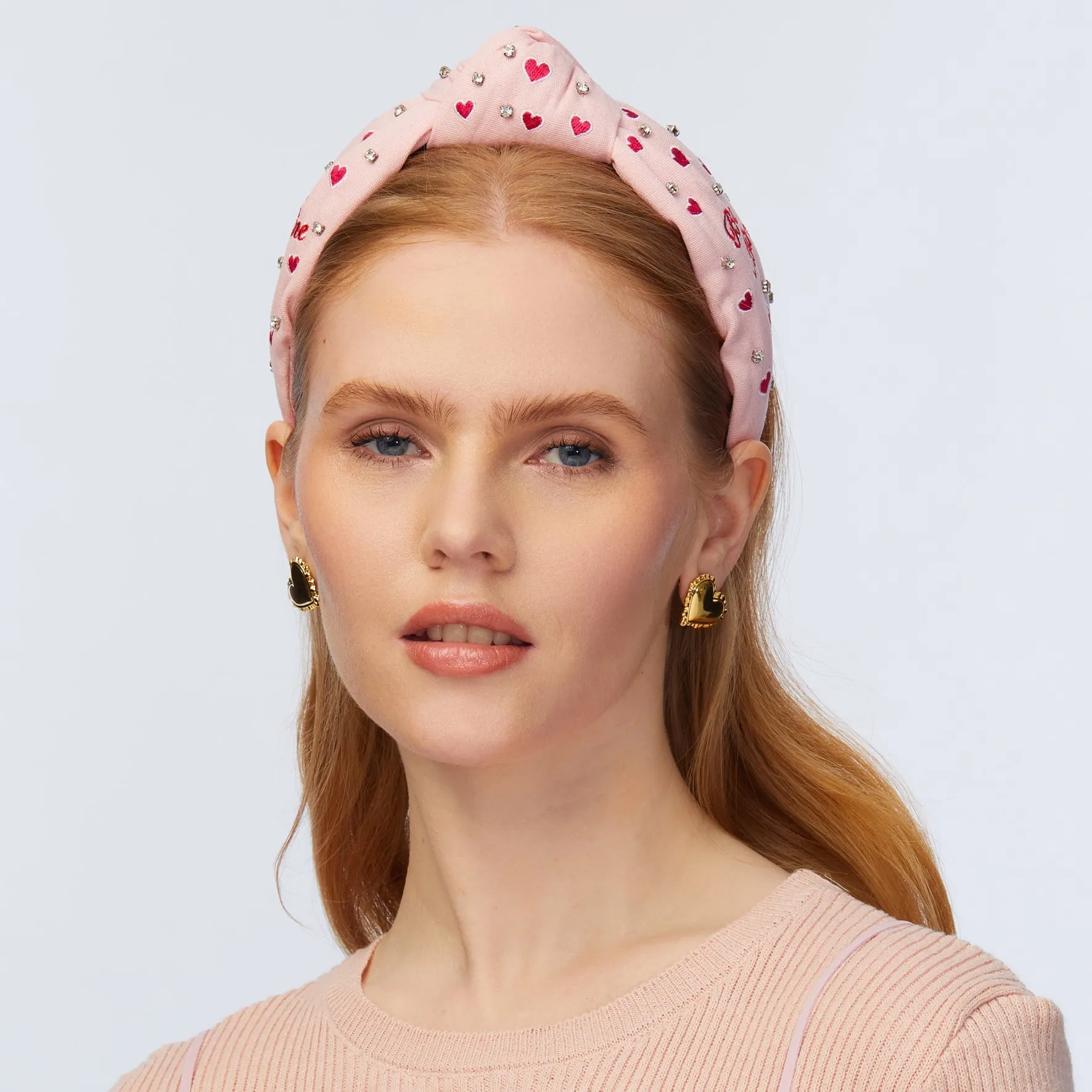 PETAL PINK EMBROIDERED VALENTINES KNOTTED HEADBAND